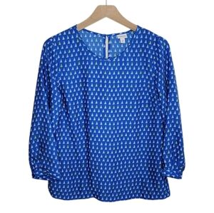 Merona | Blue White Yellow Sailboat Print Long Sleeve Blouse Size Small